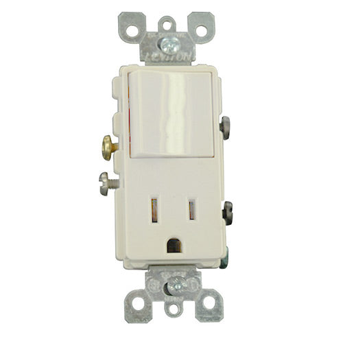 Leviton Light Switch, Decora Combination Switch, Rocker & Receptacle, Single-Pole - Light Almond