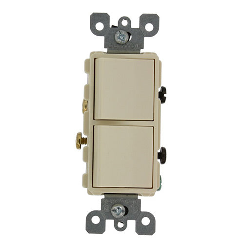 Leviton Light Switch, Decora Combination Switch, Double Rocker, 20A, Single-Pole - Almond