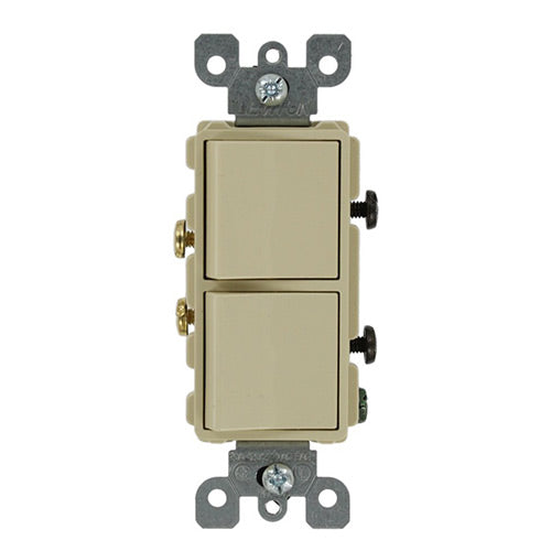 Leviton Light Switch, Decora Combination Switch, Double Rocker, 20A, Single-Pole - Ivory