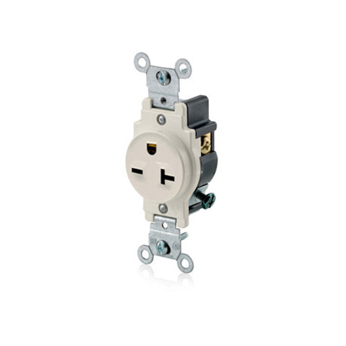 Leviton Single Receptacle, 20A, 250V, 6-20R, Light Almond, Side Wired   