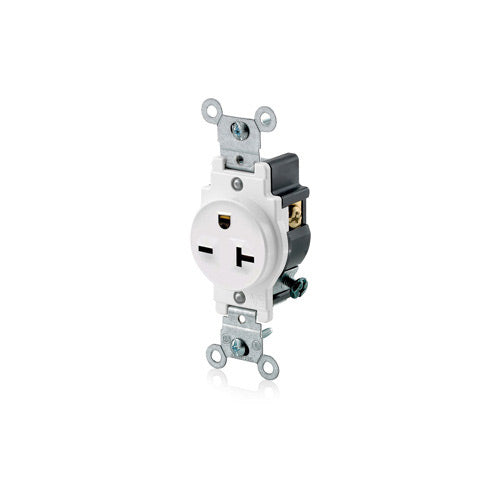 Leviton Single Receptacle, 20A, 250V, 6-20R, White, Side Wired    