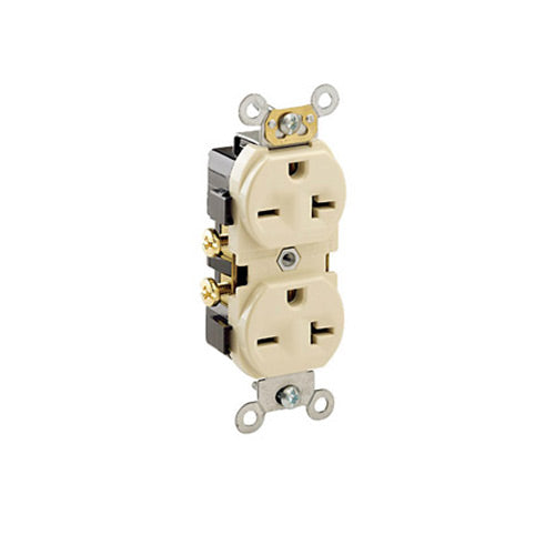 Leviton 20A Duplex Receptacle, 250V, 6-20R, Ivory, Side Wired, Spec Grade  