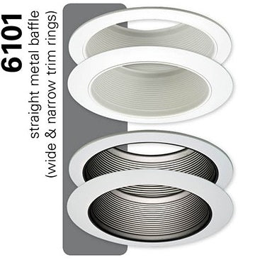 Halo Recessed Lighting Trim, 6" Straight-Side Metal Baffle, 2-White Rings Narrow & Wide - White