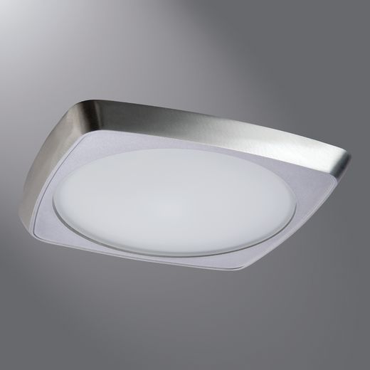 Halo Recessed Lighting Trim, 6" Squircle Frost Glass Lens, Metal Ring, Showerlight - Aluminum Haze