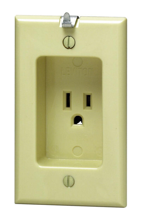 Leviton Electrical Outlet, Recessed Single Wall Receptacle - Ivory