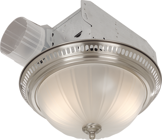 Broan Bathroom Fan, 70 CFM for 4" Ducts w/Incandescent Light (Not Included) & Frosted Glass - Satin Nickel