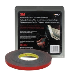 3m 06382 Automotive Acrylic Plus Attachment Tape, Black, 1/2"" X 20 Yds.