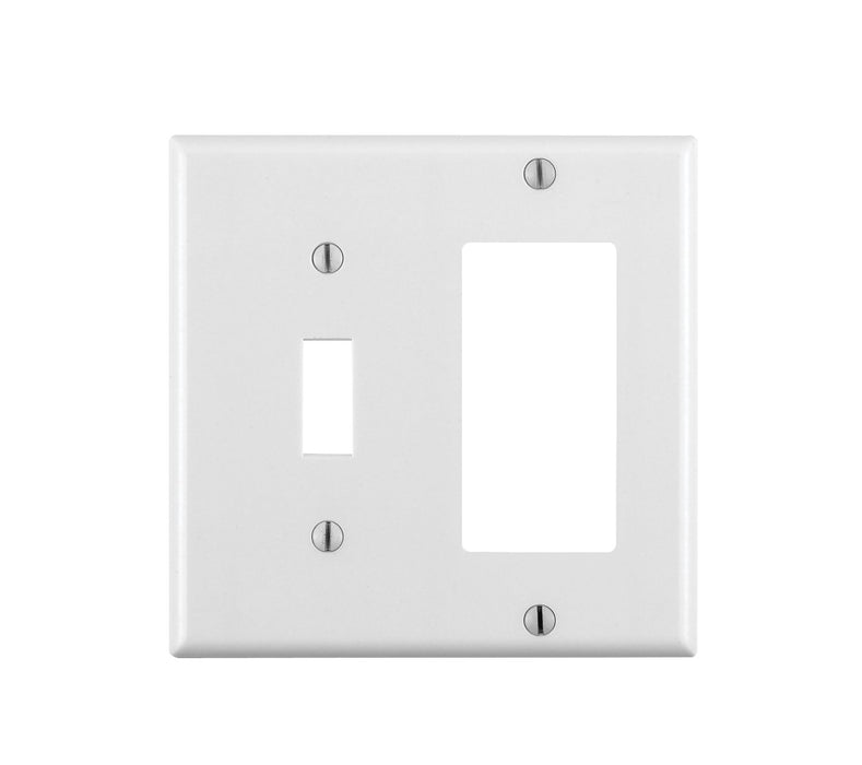 Leviton Electrical Wall Plate, Combination, 1 Decora and 1 Toggle Switch,  2-Gang - White