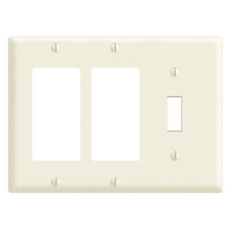Leviton Comb Wall Plate, 3-Gang, -2 Decora, -1 Toggle, Thermoset, Lt Almond  