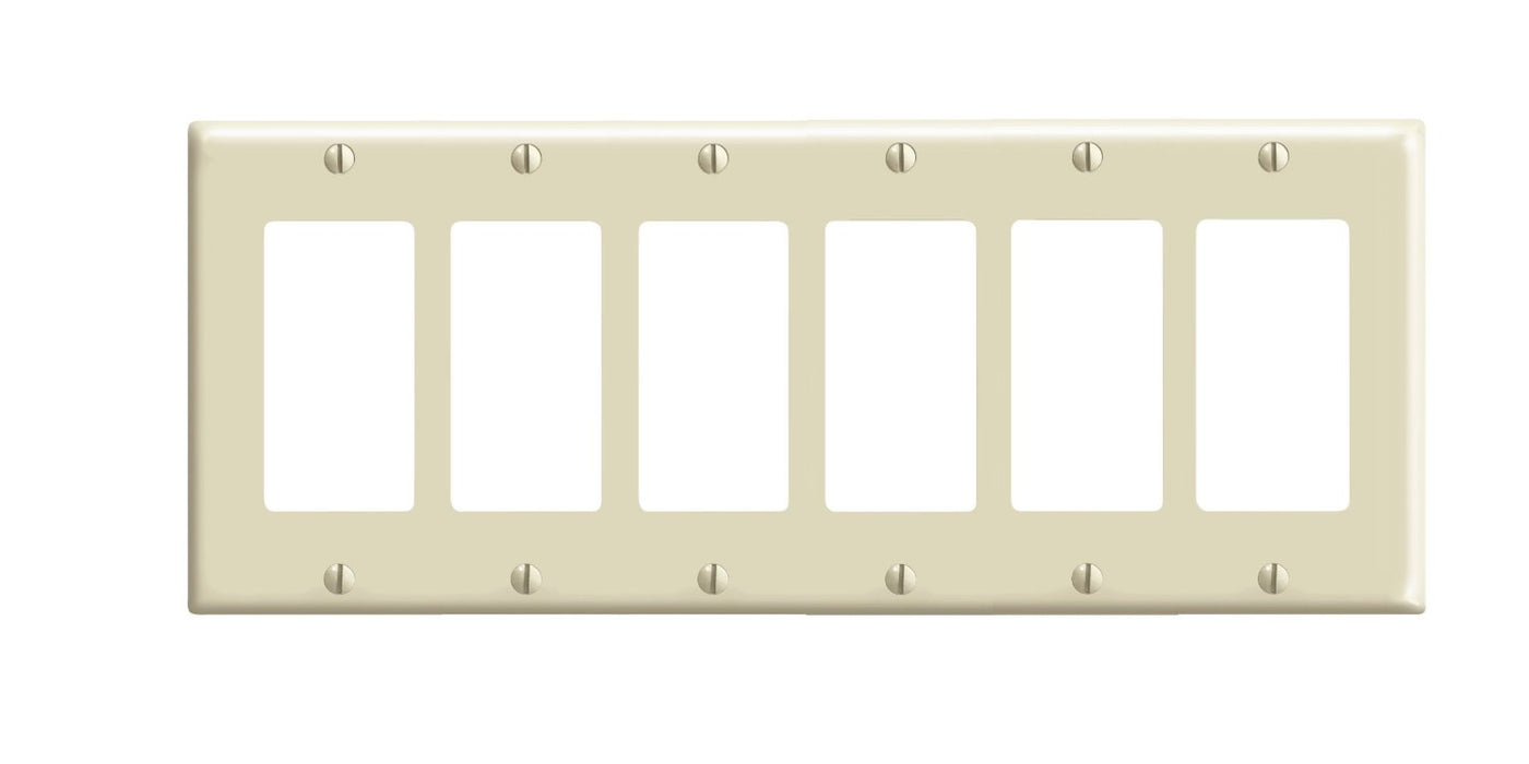 Leviton Electrical Wall Plate, Decora, 6-Gang - Ivory