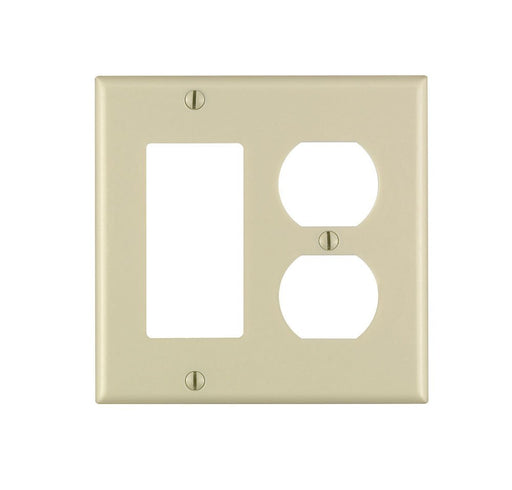 Leviton Electrical Wall Plate, Combination, 1-Decora & 1-Duplex Receptacle, 2-Gang - Ivory