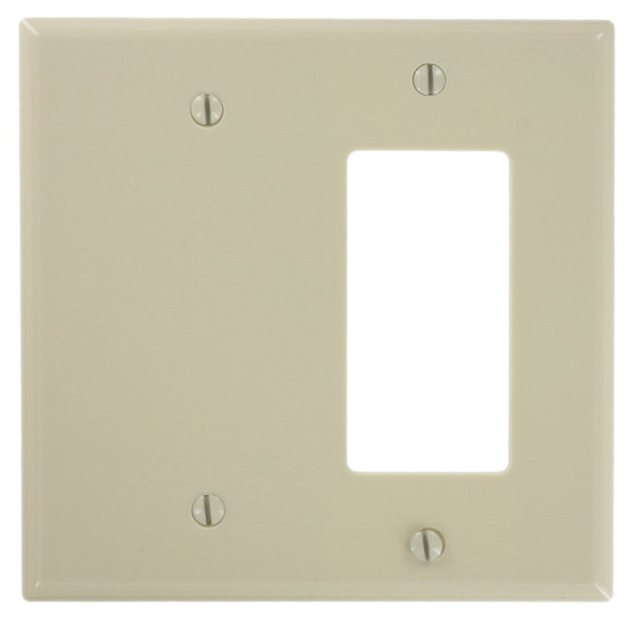 Leviton Comb Wall Plate, 2-Gang, Blank/Decora, Thermoset, Ivory, Midway     
