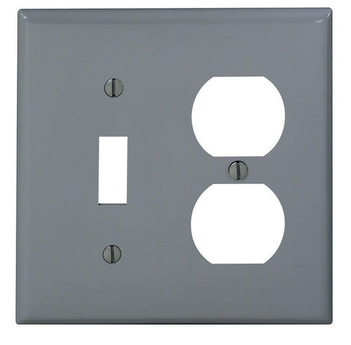 Leviton Combo Wall Plate, 2-Gang, Toggle/Duplex, Nylon, Gray, Standard     