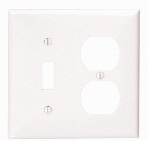 Leviton Combo Wall Plate, 2-Gang, Toggle/Duplex, Nylon, White, Standard     