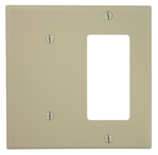 Leviton Combo Wall Plate, 2-Gang, Blank/Decora-GFCI, Nylon, Ivory, Standard     