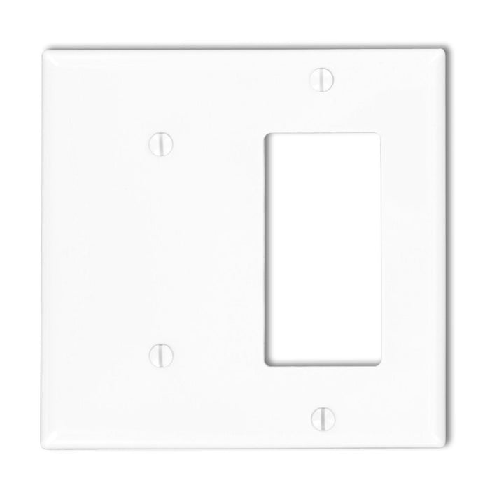 Leviton Combo Wall Plate, 2-Gang, Blank/Decora-GFCI, Nylon, White, Standard     