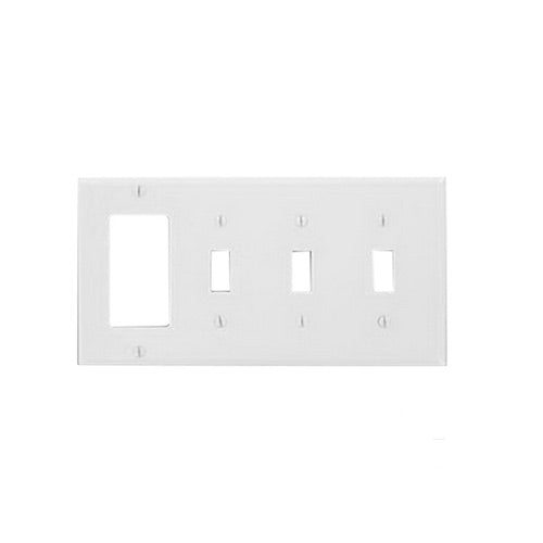 Leviton Comb Wall Plate, 4-Gang, -3 Toggle, -1 Decora, Nylon, White   