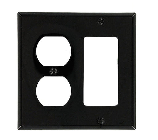 Leviton Combo Wall Plate, 2-Gang, Duplex/Decora-GFCI, Nylon, Black Standard     