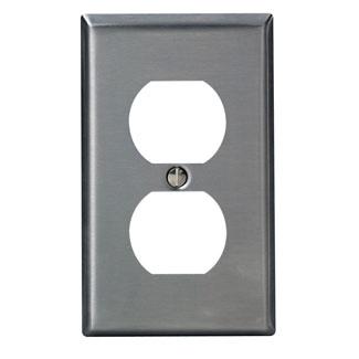 Leviton Duplex Wall Plate, 1-Gang, Non-Magnetic Stainless Steel, Standard     