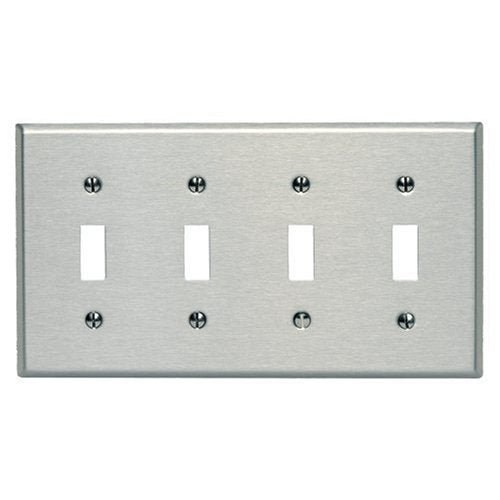 Leviton Toggle Wall Plate, 4-Gang, Non-Magnetic Stainless Steel, Standard     