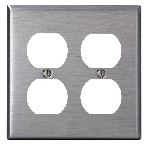 Leviton Duplex Wall Plate, 2-Gang, Non-Magnetic Stainless Steel, Standard     
