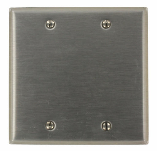 Leviton Blank Wall Plate, 2-Gang, 302 Stainless Steel, Standard, Box Mnt   