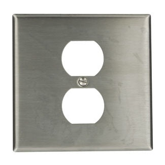 Leviton 2-Gang Wall Plate, -1 Duplex, Type 302 Stainless Steel, Standard   