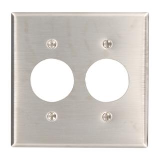 Leviton Single Rcpt Wall Plate, 2-Gang, -2 1406" Holes, Stainless Steel   