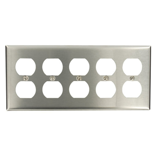 Leviton Duplex Wall Plate, 5-Gang, Non-Magnetic Stainless Steel, Standard     