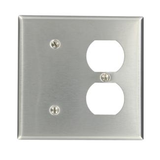 Leviton Comb Wall Plate, 2-Gang, Blank/Duplex, Non-Metallic Stainless Steel     