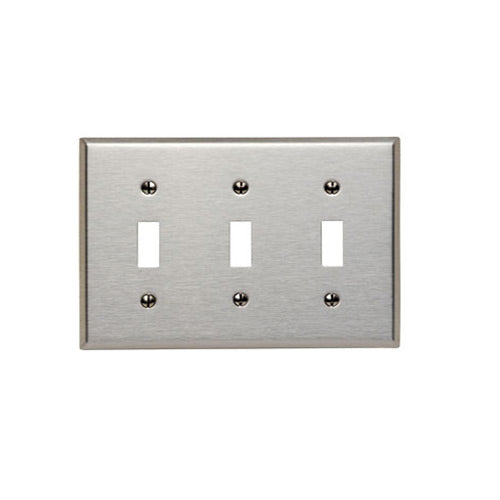 Leviton Toggle Wall Plate, 3-Gang, Non-Metallic Stainless Steel, Oversized     