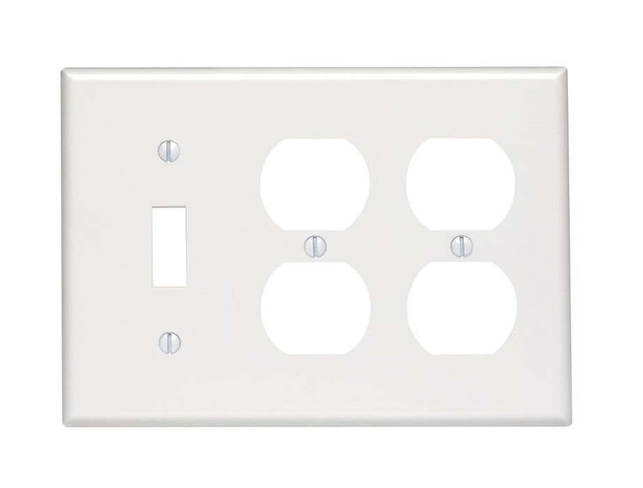 Leviton Electrical Wall Plate, Combination, 2-Duplex & 1-Toggle Switch, 3-Gang - White