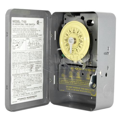 Intermatic Mechanical Timer Switch, 24-Hour, 125V For 40 Amps Resistive