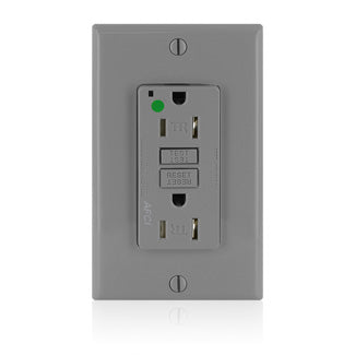 Leviton Electrical Outlet, AFCI Duplex Receptacle Outlet, Hospital Grade, 15 Amp, 20 Amp Feed, 125V - Gray