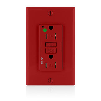 Leviton Electrical Outlet, AFCI Duplex Receptacle Outlet, Hospital Grade, 15 Amp, 20 Amp Feed, 125V - Red