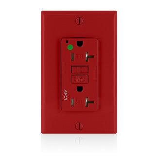 Leviton Electrical Outlet, AFCI Duplex Receptacle Outlet, Hospital Grade, 20A, 125V - Red