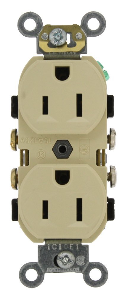 Leviton 15 Amp Duplex Receptacle, 125V, 5-15R, Ivory, Commercial Grade, Side Wire 