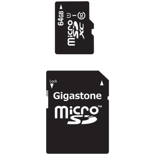 GIGASTONE(R) GS-2IN1X1064G-R Class 10 UHS-1 microSDHC(TM) Cards & SD Adapter (64GB)