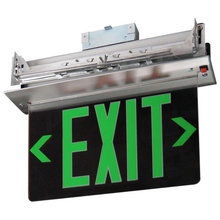 Elco Lighting LED Exit Sign, Recessed - One Sided Edge Lit - Black w/Green Letters