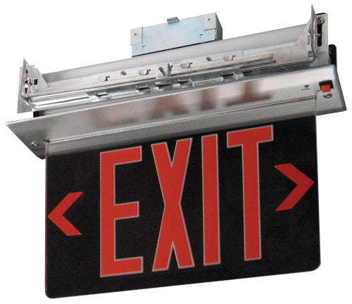 Elco Lighting LED Exit Sign, Recessed - One Sided Edge Lit - Black w/Red Letters