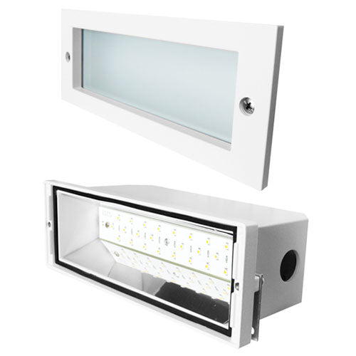 Elco Lighting LED Step Light, Brick Open Faceplate w/Diffused Glass Lens - 3000K - White