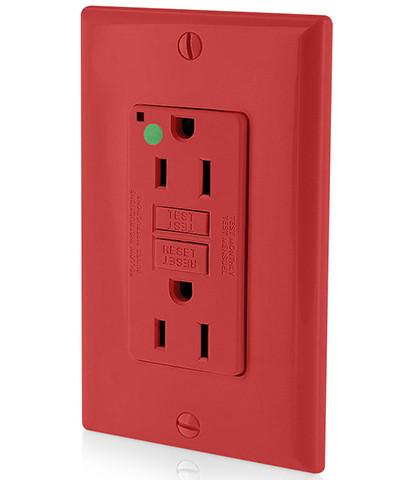 Leviton GFCI Outlet, 15A 125V Extra Heavy Duty Hospital Grade GFCI Receptacle, Self-Test - Red