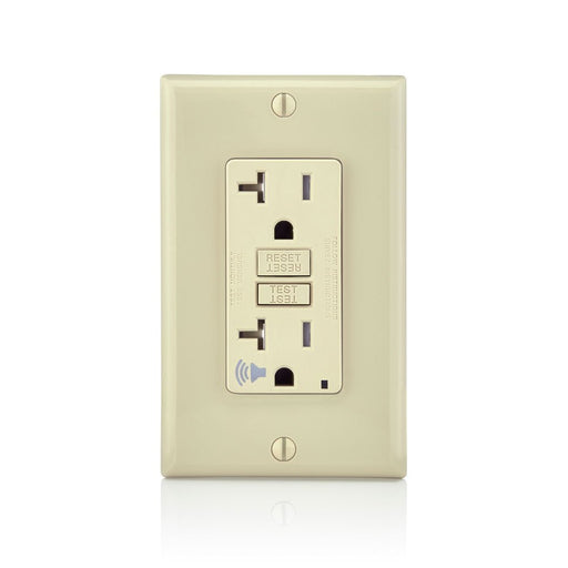 Leviton GFCI Outlet, 20A Smartlock Pro Self-Test Slim GFCI Receptacle w/Audible Trip Alert, 10-Pack - Ivory