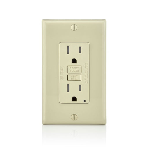 Leviton GFCI Outlet, 15A, SmarTest Self-Test Smartlock Pro Slim GFCI Receptacle w/LED Indicator, 3 Pack - Ivory