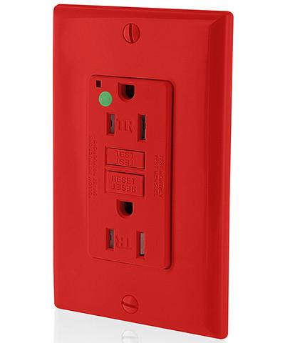 Leviton GFCI Outlet, 15A, 125V Extra Heavy Duty Hospital Grade GFCI Receptacle, Self Test - Red
