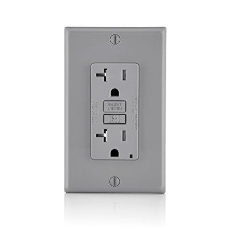 Leviton GFCI Outlet, 20A, 125V Extra-Heavy Duty Industrial Grade GFCI Receptacle, Tamper Resistant - Gray