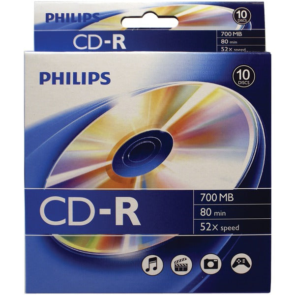 PHILIPS(R) CR7D5BB10/17 Philips CR7D5BB10/17 700MB 80-Minute CD-Rs, 10-ct Peggable Box