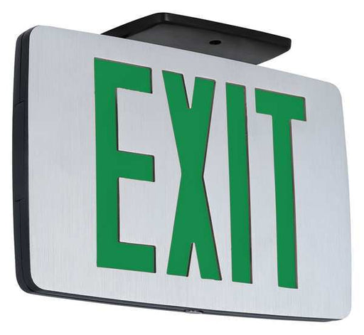 Compass CCESGE LED Exit Sign by Hubbell, Die-Cast Thin Single-Face, w/ Green Letters & Back-up Battery