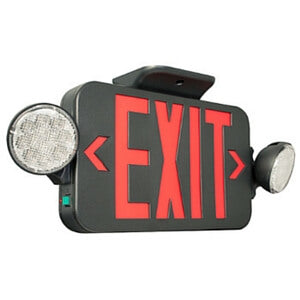 Compass CCRB LED Exit Sign & Emergency Light by Hubbell, Combo w/ Red Letters - Black