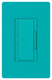 Lutron LED Dimmer, Rocker w/ Tap On/Off, Fade to Off Switch, 1-Pole/3-Way/Multi-Location, 120 VAC at 60 Hz, Dimmable CFL/LED, Incandescent/Halogen, 150W (CFL/LED), 600W (Incandescent/Halogen) - Satin Turquoise